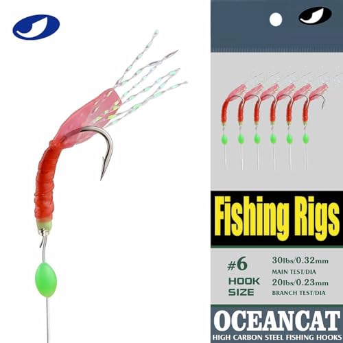 5/10/25/50/100 Packs Fishing Rigs 6 Hook/Set Red Skin Rubber Silk String Hook Fishing Lure Saltwater Freshwater Bait Rig Tackle 5#6#7#8#9#10# - size: #5 -10 Packs