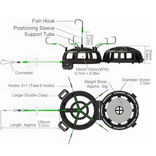 Reverse Bottom Bait Cage Fishing Hook, 360° Floating Bait Cage Fishing Hook, 6-Hooks Carp Feeder Rig, Spring Baits Cages Trap Fishings Hooks, Freshwater Saltwater for Carp, Catfish, Tilapia(3PCS,No. 1 - color: 3pcs, size: No. 10