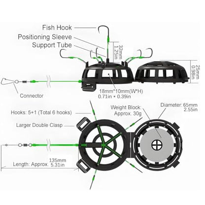 Reverse Bottom Bait Cage Fishing Hook, 360° Floating Bait Cage Fishing Hook, 6-Hooks Carp Feeder Rig, Spring Baits Cages Trap Fishings Hooks, Freshwater Saltwater for Carp, Catfish, Tilapia(2PCS,No. 7 - color: 2pcs, size: No. 7