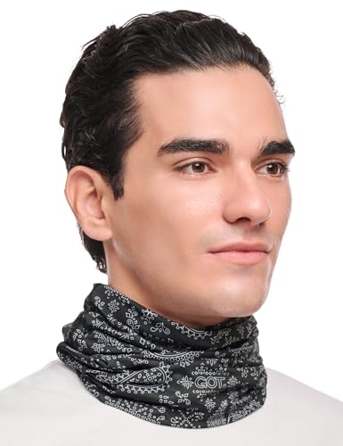 UPF 50+ Cooling Neck Gaiter - Fishing Face Mask Sun Protection Men Women | Thermoregulation, Moisture-Wicking, Quick-Drying, 4-Way Stretch, Built-in UV SPF, Multi-Style Headwear - color: Black Paisley