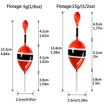 THKFISH Fishing Floats Bobbers Slide Floats Balsa Fishing Bobber Slip Bobbers for Crappie Panfish Trout Bass (1/2oz 2"x5.28") (1/6 1.6"x4.8") 5Pcs - color: Red and Red, size: 1/2 oz 2"x5.28" - 5Pcs