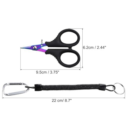 PATIKIL Fishing Scissors, 2 Pack Non-Slip Serrated Edge Scissors Fishing Braided Line Snips Fishing Line Cutter with Lanyard for Fishing Trimming, Colorful Titanium