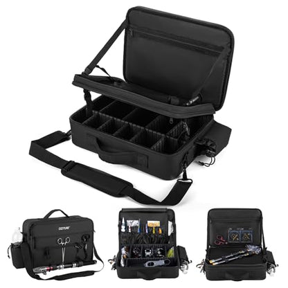 Goture Fishing Reel Case, Hard Shell Storage Bag with Adjustable Dividers | Modular dividers for custom fit 600D water-resistant fabric & EVA padding Integrated rod straps & quick-access pockets - color: Black
