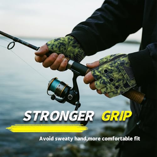 Stubby Fingerless Fishing Gloves Men - Lightweight Breathable Anti-Slip Kayak Gloves Women for Kayaking, Sailing,Paddling,Rowing - color: Camouflage green, size: Small-Medium