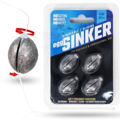 Removable & Knotless Fishing Weights for Saltwater Fishing, Tackle Sliding Sinkers for Line & Rod, Oval Fishing Equipment for Sea, Lake - size: 1-1/2oz