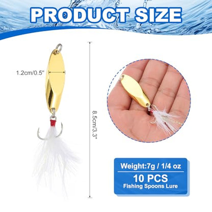 PATIKIL Fishing Spoons, Fishing Lures Casting Spoon Treble Hooks Jigs Hard Metal Spinner Baits - color: Gold Tone, size: 1/4 oz
