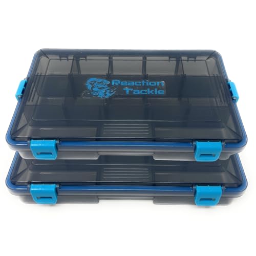 Reaction Tackle Standard Tackle Trays, Plastic Tackle Box Organizers with Four Secure Latches, Removable Dividers and Semi Transparent Lid for Fishing Storage - 3600 (2-Pack) - size: 3600 (2-Pack)