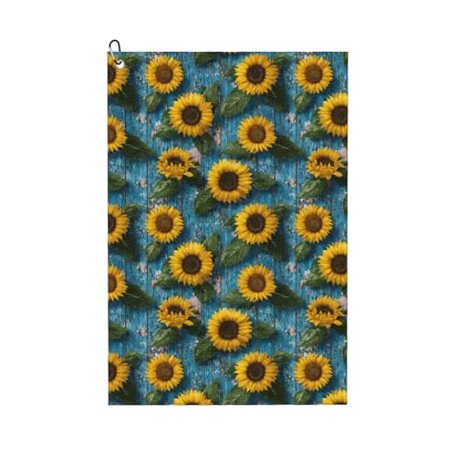 Sunflower Golf Towel Microfiber with Carabiner Clip, Funny Cleaning Cloth for Golf Balls & Clubs, Gift for Women Men, Golfers, Dad, Grandpa, Bag Accessories 16"*24"-Wood Board Farmhouse - color: Sunflower