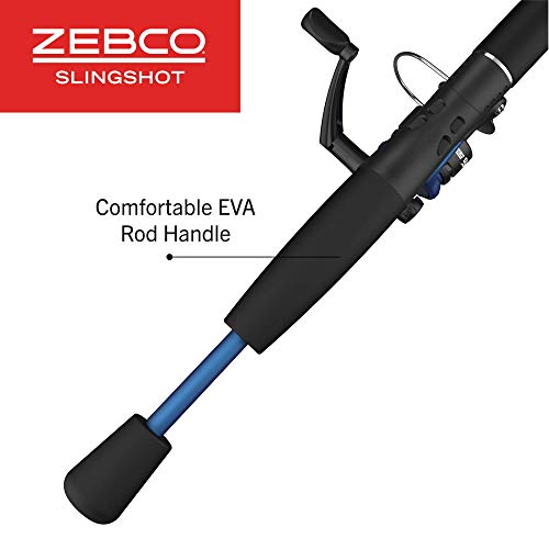 Zebco Slingshot Spinning Reel and Fishing Rod Combo, 2-Piece Medium-Light Durable Fiberglass Rod, Comfortable EVA Handle, Pre-Spooled with 8-Pound Cajun Fishing Line - style: 6'0" Rod - Blue