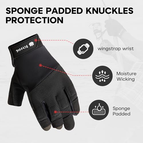 FitsT4 Sports Sailing Gloves Padded Palm Glove 3 Finger Water Resistant Moisture Wicking - color: black, size: Medium