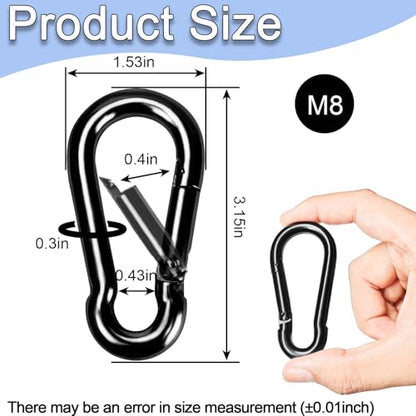 Carabiner Clips Black Twours Spring Snap Hooks Small Carabiners Heavy Duty Galvanized Steel Quick Links for Rust-Resistant Keychain Clips Outdoor Hiking Camping Hammock Fishing 1.56" 1.97" 2.36" 3.15" - size: 3.15inch(M8)--16pcs