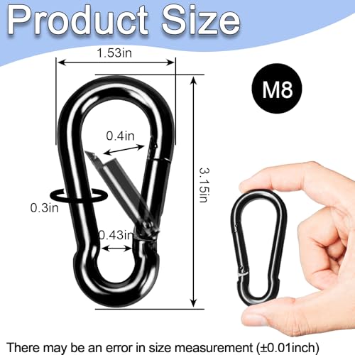 Carabiner Clips Black Twours Spring Snap Hooks Small Carabiners Heavy Duty Galvanized Steel Quick Links for Rust-Resistant Keychain Clips Outdoor Hiking Camping Hammock Fishing 1.56" 1.97" 2.36" 3.15" - size: 3.15inch(M8)--24pcs
