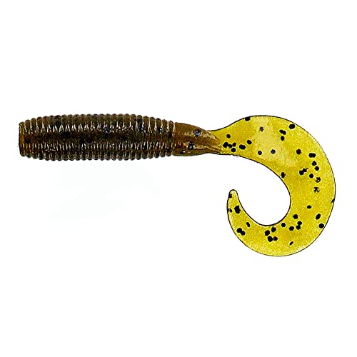 Yamamoto 5 Single Tail Grub Soft Plastic Fishing Angling Swimbait Lures with Tail-Curling Action - 20 Pack - color: GREEN PUMPKIN W/ LARGE BLACK FLAKE (20 PACK)