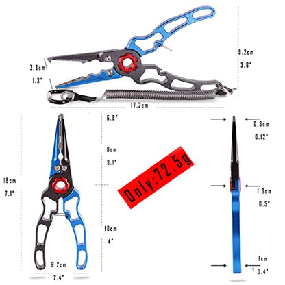 Fishing Pliers Aluminum Braid Cutters Split Ring Pliers Hook Remover Fish Holder with Sheath and Lanyard - color: blue-2