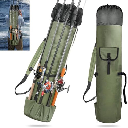 ReeMoo Fishing Rod Bag Fishing Rod Case Portable foldable Fishing Pole Bag Large Capacity Fishing Rods and Tackles Storage Bag Holds 5 Poles