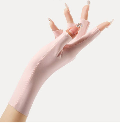 Women Fingerless Gloves Summer UV Protection Gloves Cool Ice Silky Sun Block Driving Unisex - color: Pink+black