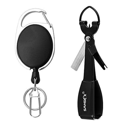 SAMSFX Fishing Knot Tying Tool, Multifunctional Fly Fishing Nippers with Retractor, Fishing Line Knot Tyer, Fast Tie Nail Knots, Tackle Box Accessory - color: Black Knot Tool, style: Oval Retractor