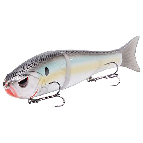 Bassdash SwimShad Glide Baits Jointed Swimbait Bass Pike Salmon Trout Muskie Fishing Lure,3-Pack - color: White Shad + Threadfin + Blue Gold, size: 4.5in/0.65oz