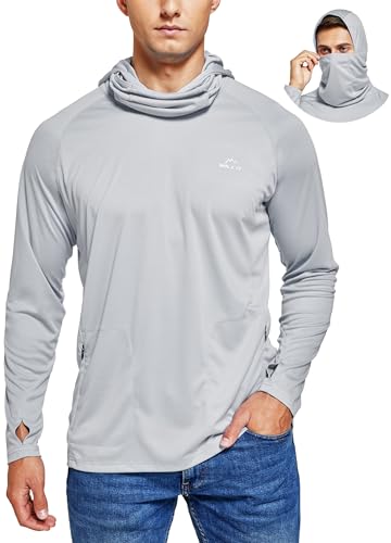 Willit Men's UPF 50+ Sun Protection Hoodie with Built-in Mesh Mask, Long Sleeve Cooling Fishing Shirt - color: Gray, size: 3X-Large