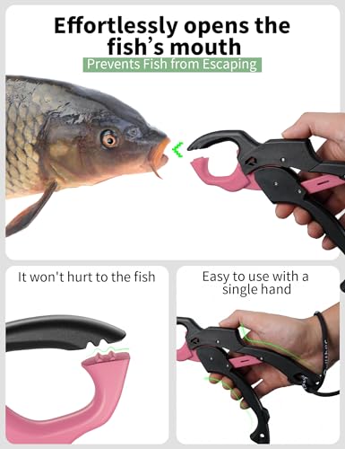 Fish Gripper 9.2",Fish Grabber Tool with Lanyard,Fish Holder for Saltwater - color: pink
