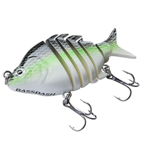 Bassdash SwimPanfish 0.34oz Hard Swimbaits Multi Jointed Topwater Trout Bass Fishing Crank Lure for Freshwater and Saltwater - color: Fluorescent White Shad
