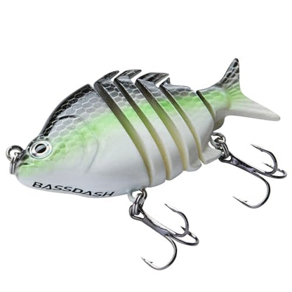 Bassdash SwimPanfish 0.34oz Hard Swimbaits Multi Jointed Topwater Trout Bass Fishing Crank Lure for Freshwater and Saltwater - color: Fluorescent White Shad