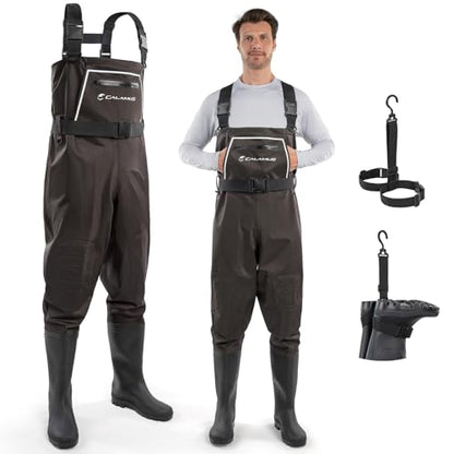 Calamus WaveWalker Fishing Waders for Men & Women, 100% Waterproof PVC Waders with Slip-Resistant Boots, Tear-Resistant Nylon - color: Brown, size: M8/W10