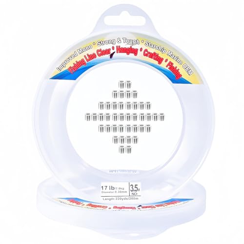 Aboda Clear Fishing Line 0.2-1 mm, Strong Invisible Nylon Fishing Wire 8-100 lb Test Includes Crimp Sleeves, Clear String for Hanging Decorations Balloons Garlands Beading Crafts & Jewelry - size: 0.3mm, 656ft, 17lb
