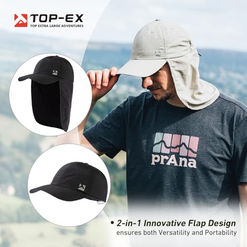 TOP-EX L/XL/XXL UV50+ Waterproof Neck Flap Baseball Sun Cap - color: Black, size: X-Large