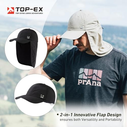 TOP-EX L/XL/XXL UV50+ Waterproof Neck Flap Baseball Sun Cap - color: Black, size: X-Large