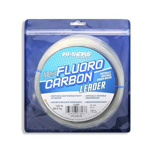 HI-SEAS 100% FLUOROCARBON Fishing LINE Leader - Clear Invisible Leader UNDETECTABLE to Fish, Fast Sinking 6LB-400LB - style: 0.047 in / 1.20 Mm, 130 Lb, 25 Yd
