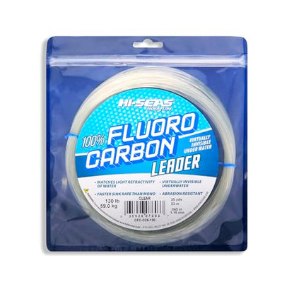 HI-SEAS 100% FLUOROCARBON Fishing LINE Leader - Clear Invisible Leader UNDETECTABLE to Fish, Fast Sinking 6LB-400LB - style: 0.047 in / 1.20 Mm, 130 Lb, 25 Yd