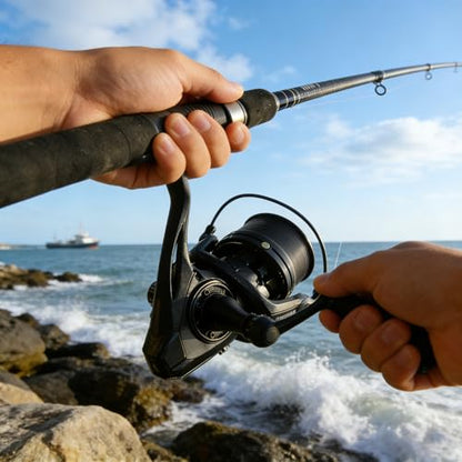 Heavy Duty Spinning Reel Metal Body with CNC Machined Spool 55LB Max Drag 6/8+1 Bearings Ultra Smooth 4.6/4.8:1 High Speed Gear Ratio Saltwater Freshwater Fishing Reel for 8000 to 14000 Series - color: BKM9000