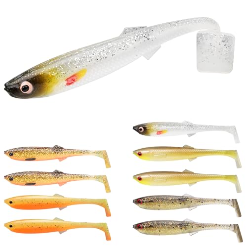 TRUSCEND Shadtale Easy Catch Soft Fishing Lures, Unique Vibration and Action for Various Rigs, Paddle Tail Swimbaits Trailer for Bass, Trout, Crappie, Walleye, Redfish, Saltwater & Freshwater Fishing - color: I-3.35",0.2oz,10pcs