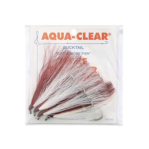 Aqua-Clear, Bucktail Jigs Saltwater Fishing Lures, Flounder Fluke Sea Trout Weakfish Croaker Rig, 3/0 XL Nickel Octopus Hook with White Hair - color: Red/White