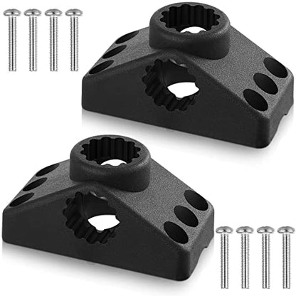 2 Pcs Locking Side Deck Mounting Bracket Side Deck 1.96'' x 3.93'' Fishing Rod Bracket Flag Pole Bracket Kayak Fishing Rod Pole Holder Support Fishing Tool with Hardwares for Boat Wall House, Black