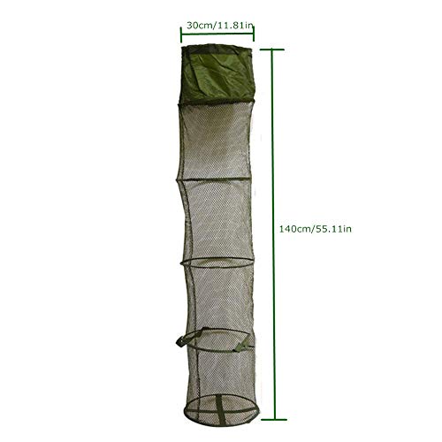 Wilove 5 Layers Fishing Net Trap Fish Basket Collapsible Portable Fish Cage Fishing Keep Net for Crayfish, Crab, Fishes, Fishing Accessories Tool,140cm x 30cm (55.1 x 11.8in)