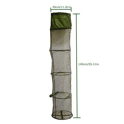 Wilove 5 Layers Fishing Net Trap Fish Basket Collapsible Portable Fish Cage Fishing Keep Net for Crayfish, Crab, Fishes, Fishing Accessories Tool,140cm x 30cm (55.1 x 11.8in)