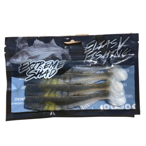 Extreme Paddle Tail Swim Baits - Soft Plastic Swimbaits, Premium Paddle Tail Swimbaits for Bass Fishing, Great Action Lifelike Saltwater Soft Swimbait Shad Lure - color: Green Pumpkin Shad, size: 5.5"