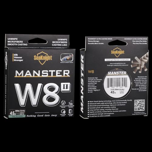 SeaKnight MANSTER W8 II 8 Strand Braided Fishing Line -Super Strong, Abrasion Resistant, No Stretch Braided Line-15LB to 100LB Test for Saltwater and Freshwater Fishing Line Braid - color: 8Strands Low-Vis Gray, size: 22LB (328 Yards)