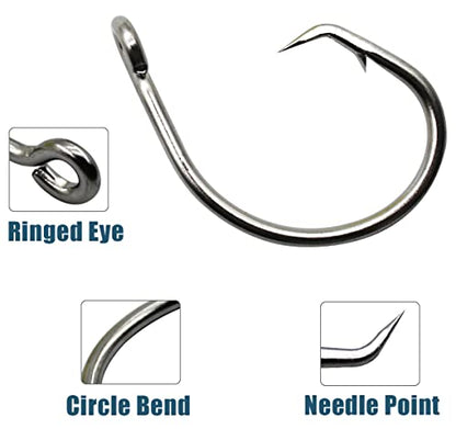 Fishing Hooks Saltwater Fishing Tuna Circle Hooks 2X Extra Strong Stainless Steel Big Game Fishing Hooks for Tuna Swordfish Shark - size: 2/0-25pcs