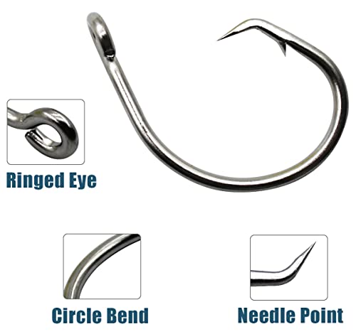 Fishing Hooks Saltwater Fishing Tuna Circle Hooks 2X Extra Strong Stainless Steel Big Game Fishing Hooks for Tuna Swordfish Shark - size: 12/0-25pcs