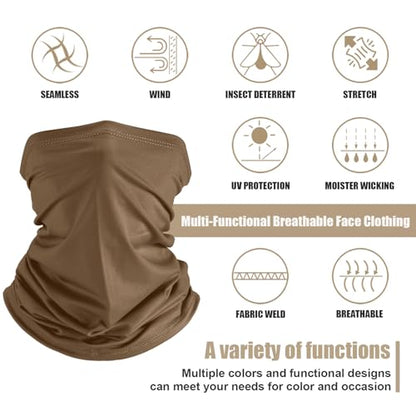 Geyoga Summer UV Protection Cooling Neck Gaiter | Sunscreen Breathable Face Scarf Bandana Mask Neck Gaiter for Outdoor Fishing Hiking Camping - color: Khaki