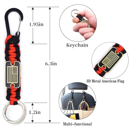 Heavy Duty Braided Paracord Lanyard Keychain with USA Flag, Parachute Rope Necklace Keychains, Braided Strong Lanyard - color: 2 Pcs Black-red