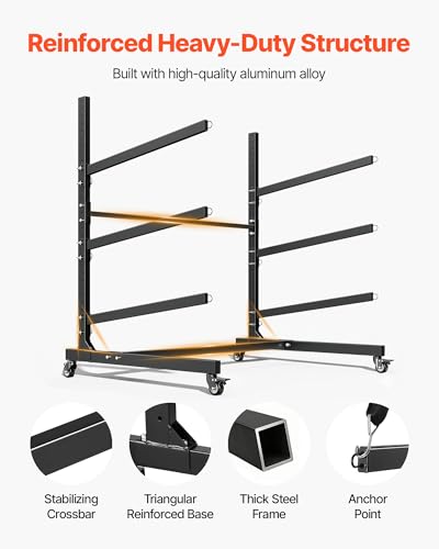 VEVOR Kayak Storage Rack, Heavy Duty Adjustable Freestanding Stand with Lockable Wheels for Indoor Outdoor Garage Shed Dock, Holder for Canoe, SUP, Surfboard & Paddleboard - style: Stand-3 Kayaks-black