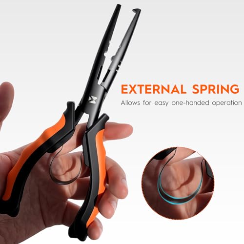 BasicGear Heavy-Duty Fishing Pliers - 7" S45C Carbon Steel Head with Teflon Coating, External Spring & Steel-Core Lanyard - color: S45c Carbon Steel