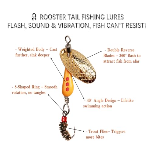 Trout Spinners, Rooster Tail Fishing Lures, Fly Trout Fishing Gear for Lake River Fishing with Storage Box for Bass Salmon, Smallmouth Bass Lures - color: 5 Pcs 1/16 oz