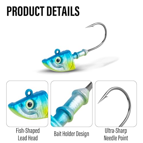 Dr.Fish 10 Pack Swimbait Jig Heads, Saltwater Fishing Jig Heads Minnow Style 3D Eyes Lead Weighted Hooks for Bass Walleye Flounder Striper Halibut Pompano Fishing - color: Chartreuse&Silver, size: 1oz-Hook #4/0