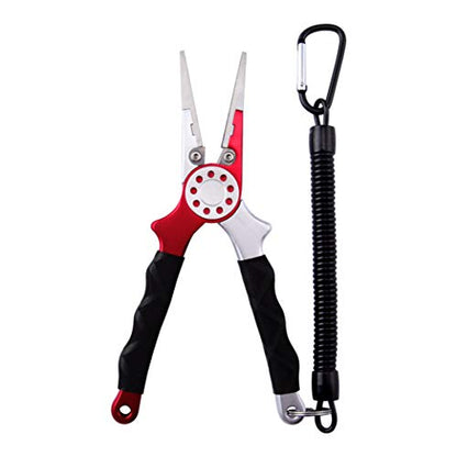 Professional Saltwater/Fresh Water Aluminum Fishing Pliers Tungsten Carbide Cutters Hook Remover with Sheath and Lanyard - color: Red.t
