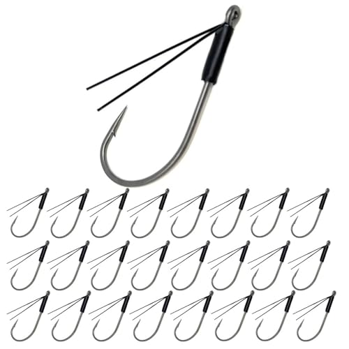 Reaction Tackle Neko Hooks - Weedless Finesse Fishing Hooks for Bass - High Carbon Steel Wacky and Neko Rig Hooks for Soft Plastic Worms (25-Pack) - size: #4 Fiber Guard